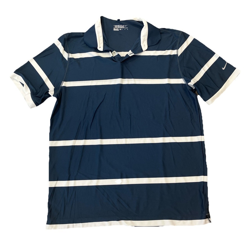 Nike Dri Fit‎ Golf Polo XL Blue White Stripes